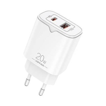 Obrázok: Nabíjačka Vipfan E08, USB + USB-C, 20W PD + QC 3.0 (white)