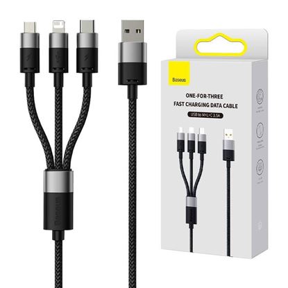 Obrázok: Baseus kábel USB 3v1 série StarSpeed, USB-C + Micro + Lightning 3,5A, 1,2 m (čierny)