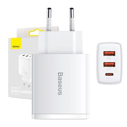 Obrázok: Baseus Quick Charger, 2xUSB, USB-C, PD, 3A, 30W (biela)